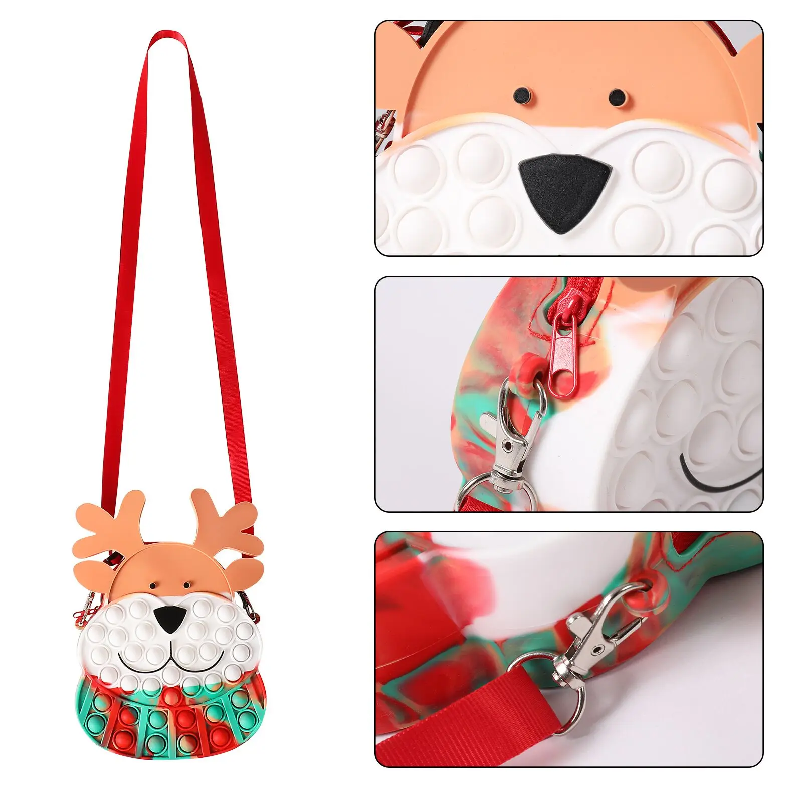 Pop Shoulder Bag Fidget Toys Christmas Pop Purse Candy Bag Stress Relief Anxiety Sensory Fidget Toy Silicone Elk Bag for Girls