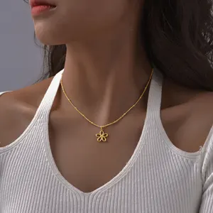 New Trendy Waterproof Stainless Steel Necklaces Hawaiian Hollow Flower Pendant Necklace Gifts Jewelry
