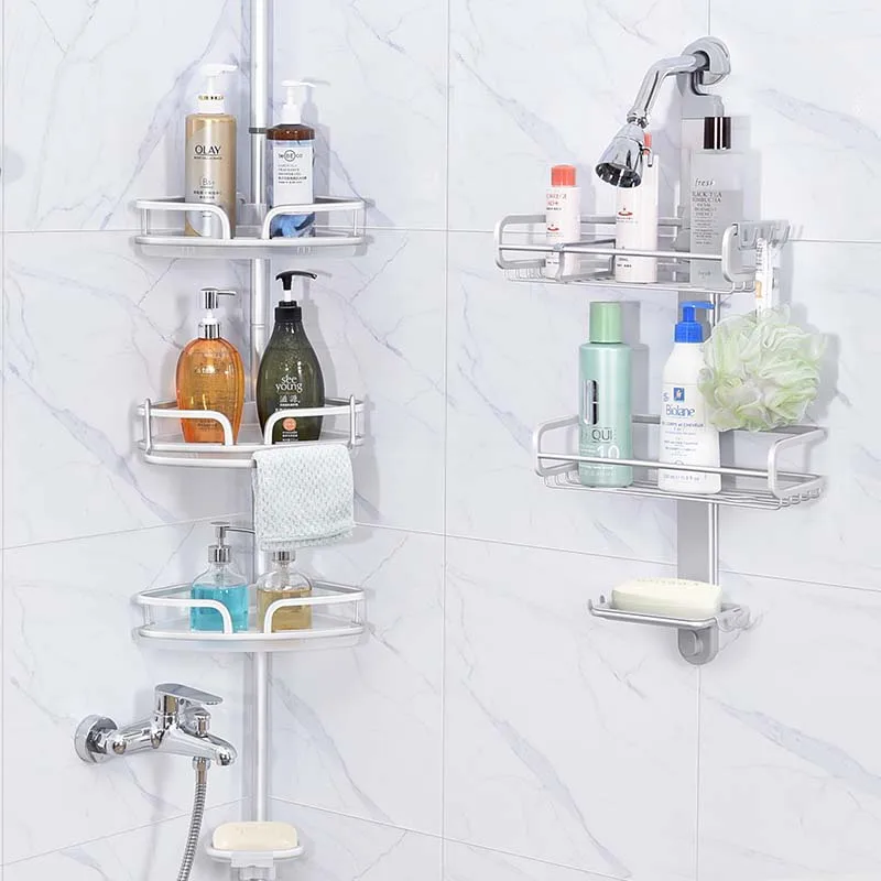 Wireking Corner Shower Caddies Aluminum Tension Pole Bathroom Organizer