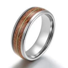 Ouyuan Jewelry 8mm Silver High Polished Tungsten Rings Whiskey Barrel Wood Gold Guitar String Inlay Tungsten Wedding Men Ring