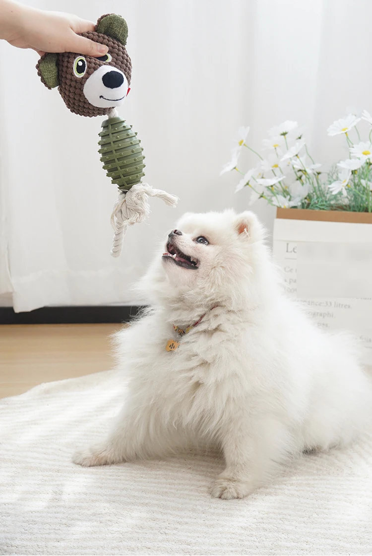 Rope TPR plush dog toy material detail and squeaker