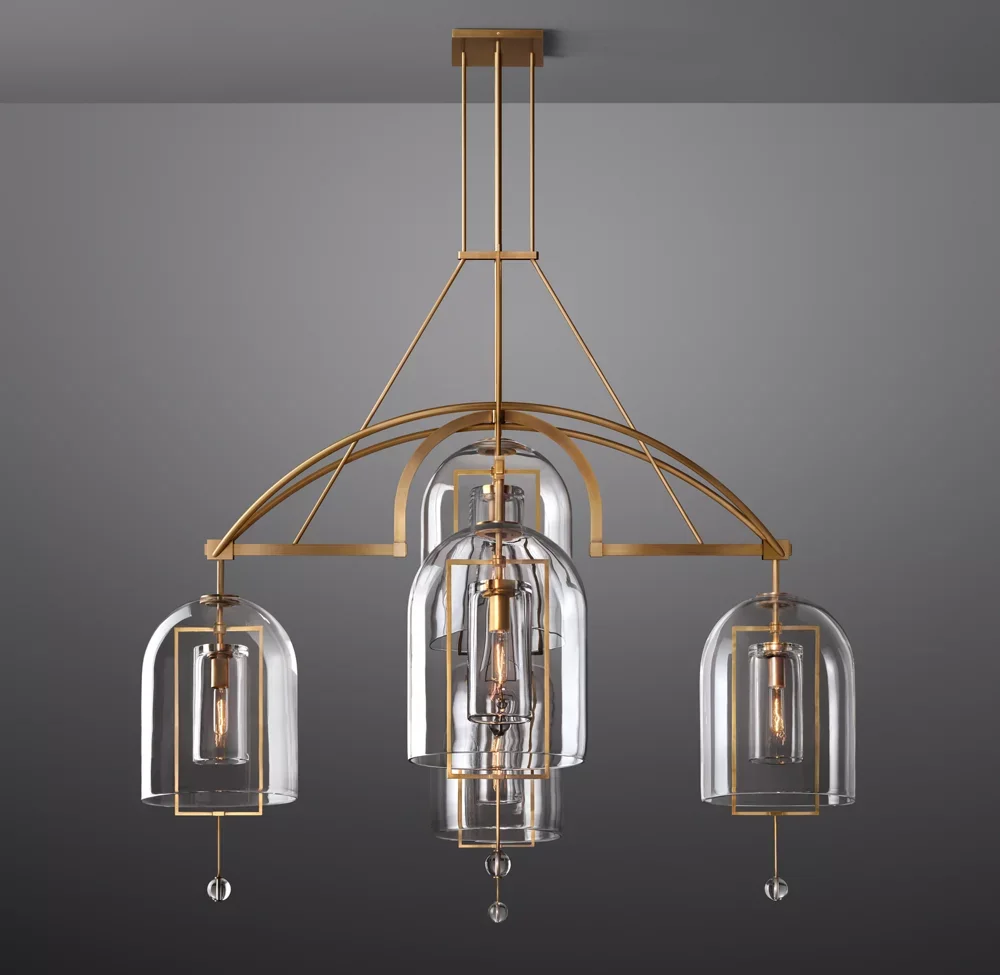 Luxury Creative Villa Living Room Pendant Light Dining Room Bar Fulcrum Collection All Copper Glass Chandelier