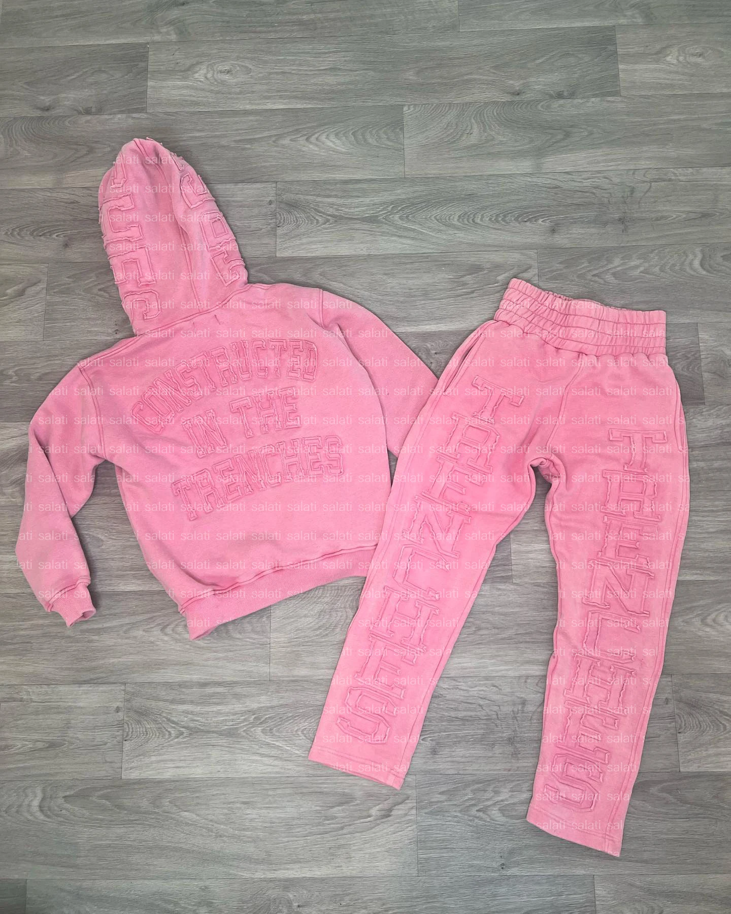Custom Acid Wash Sweat Suits Oversized Tracksuits Cotton Zip up Applique Embroidery Jogger Flared Sweatpants and Hoodie Sets Men