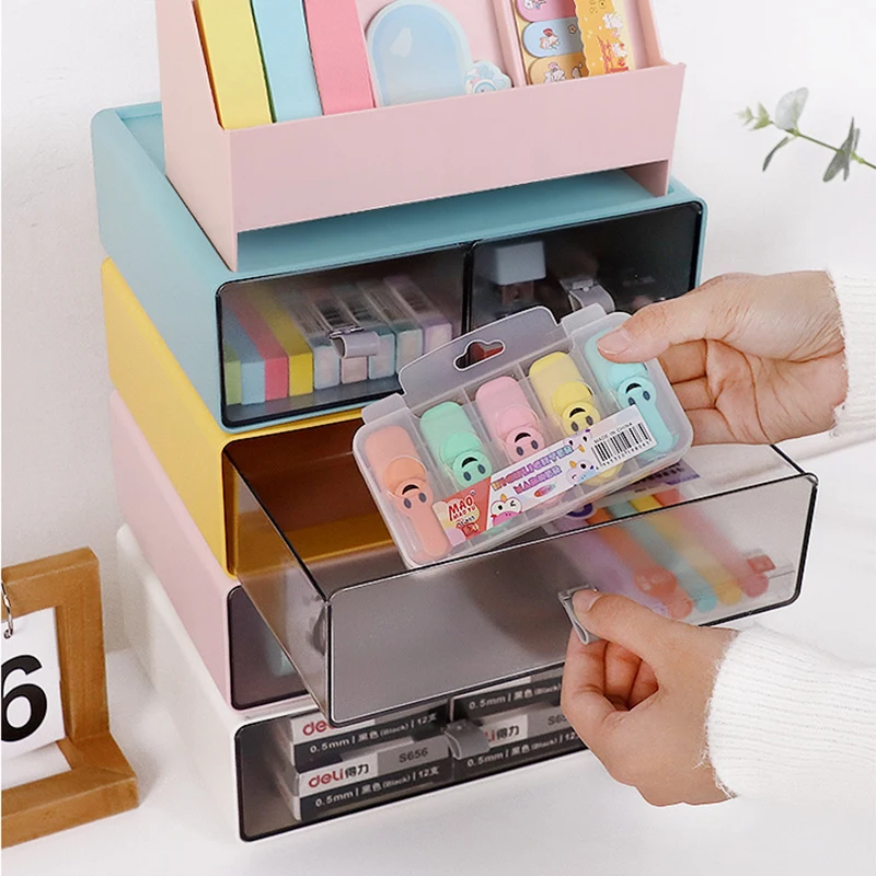 Pvc Stationery Rack Diy Stackable Transparent Plastic Storage Drawers Desktop Stationery ...