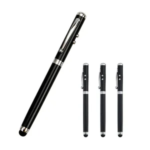 Wholesale 4-in-1 Screen Stylus LED Light Metal Ball Point Pen with OEM Printed Custom Logo for Hotel Office Gift