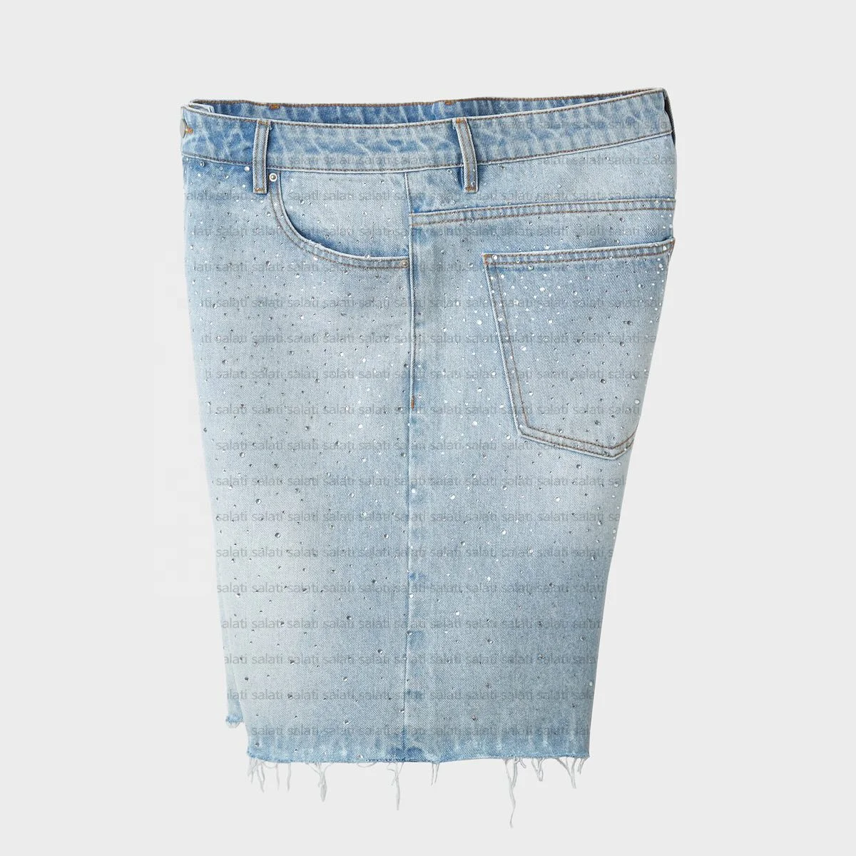 Jorts Manufacturer Custom Oversized Cotton Vintage Blue High Waist Rhinestone Acid Wash Baggy Trousers Jeans Denim Short for Men gallery 3