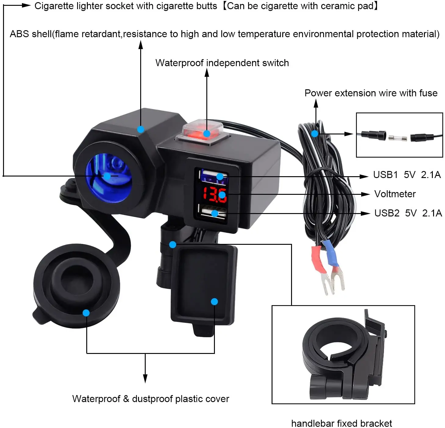 5v 2 1a双usb充电器插座防水摩托车车把夹 带点烟器插座和手机电压表 Buy 车载充电器 万能充电器 电源充电器插座 5v 2 1a双usb充电器插座防水摩托车车把夹 带点烟器插座和手机电压表 Buy 车载充电器 万能充电器 电源充电器插座