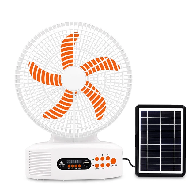 wholesale12 inches DC AC rechargeable fan with solar panel and led bulb home solar table fan