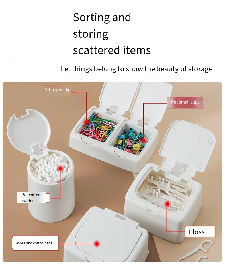 Desktop mini plastic storage box with cover pop-up cotton swabs with labels Cosmetic cotton dustproof clutter organizer manufacture