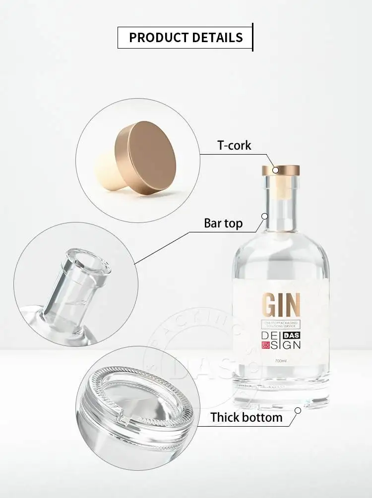 500ml 750ml clair vide olso vodka liqueur gin rhum tequila whisky brandy  esprit bouteille en verre avec liège