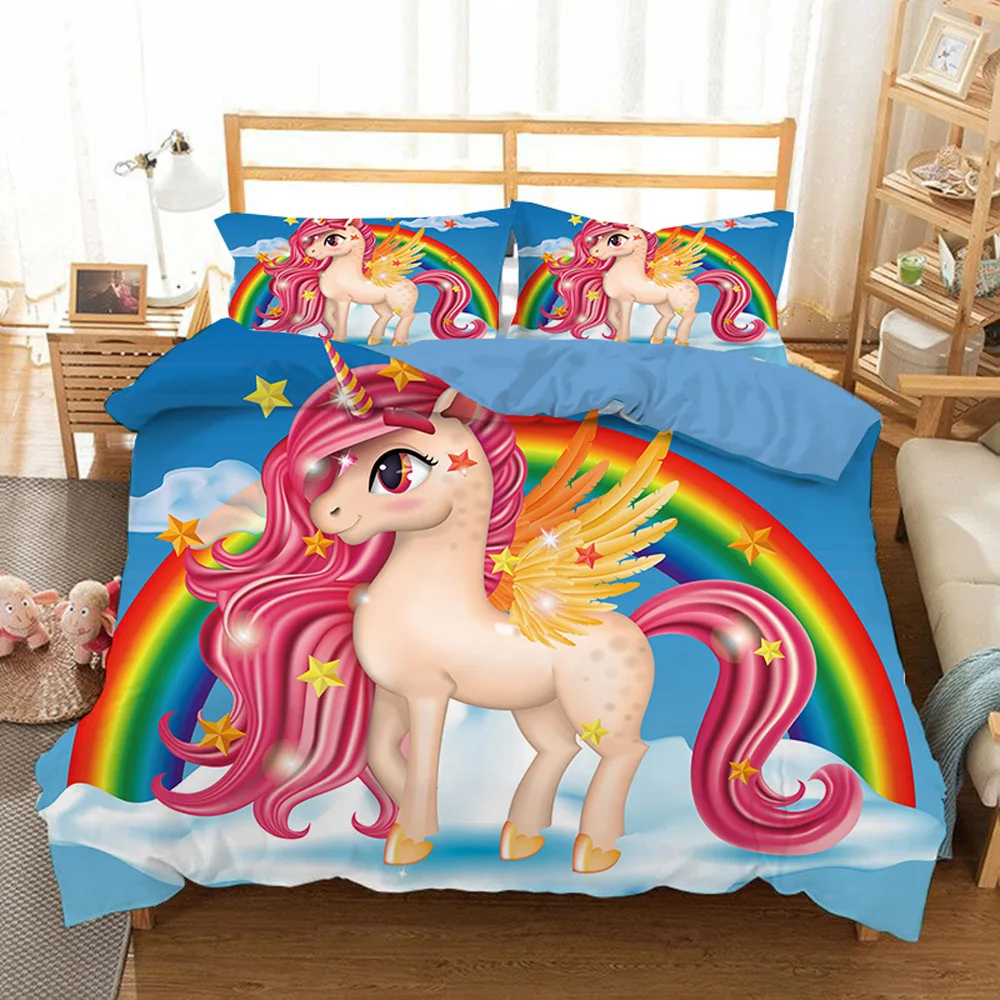 Kids Duvet Unicorn Bedding Double Cartoon Kids Unicorn Print