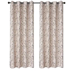 OEM ODM Faux Linen Blackout Curtains Designer Embroidery Linen Curtains Luxury for Living Room Window Curtains