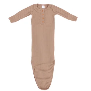 Newborn Baby Clothes Rib Cotton Knotted Gowns Long Sleeve Cover Sleeping Bag Infant Knot Gowns