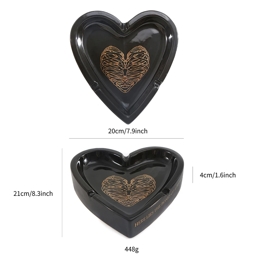 Black Heart Shape Ceramic Cigarette Personalized Ashtrays Wholesale