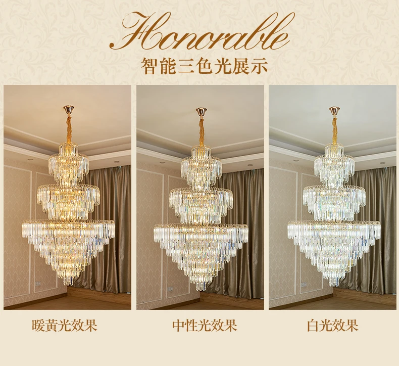 MEEROSEE Modern Iron Crystal Circle Lamp Art Pendant Light Fixture Hotel Restaurant Decoration Large Led Chandelier MD92974