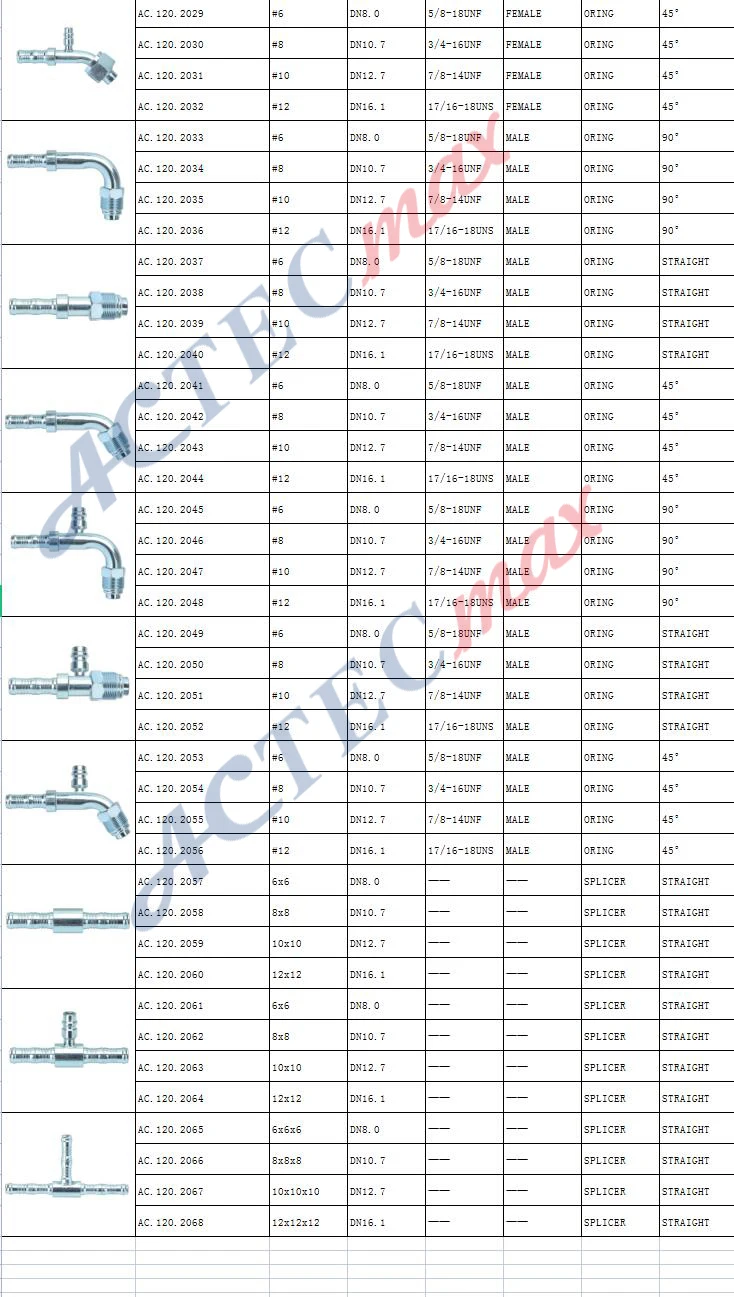 Oem Odm All Type Air Conditioning Fitting Auto Ac Fitting Aluminium