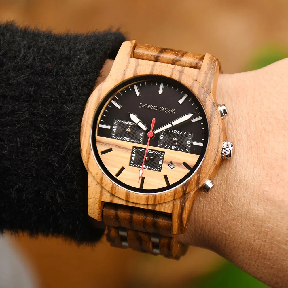 DODO DEER Wood Watch Wood Combined with Steel Sheet Strap Quartz Watch  Second Hand Pause Function Calendar Multi-function Fashion Luxury Watch |  Wish