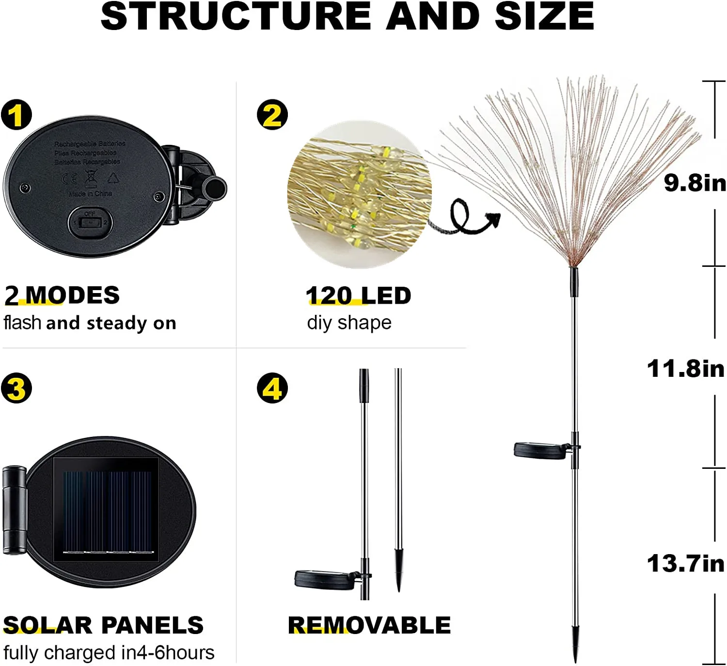 Diy Outdoor Waterproof 120 Led Solar Powered Garden Sparklers String