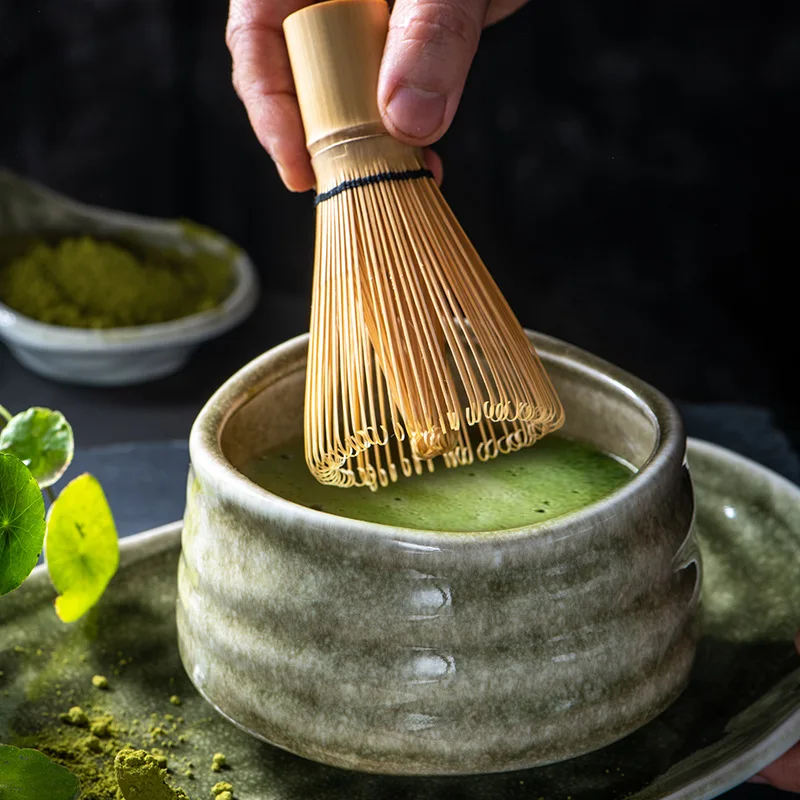 Japanese Style Temmoku Glaze Japan Matcha Green Tea Bowl Handmade Drinkware Ceramic Matcha Whisk and Bowl Set