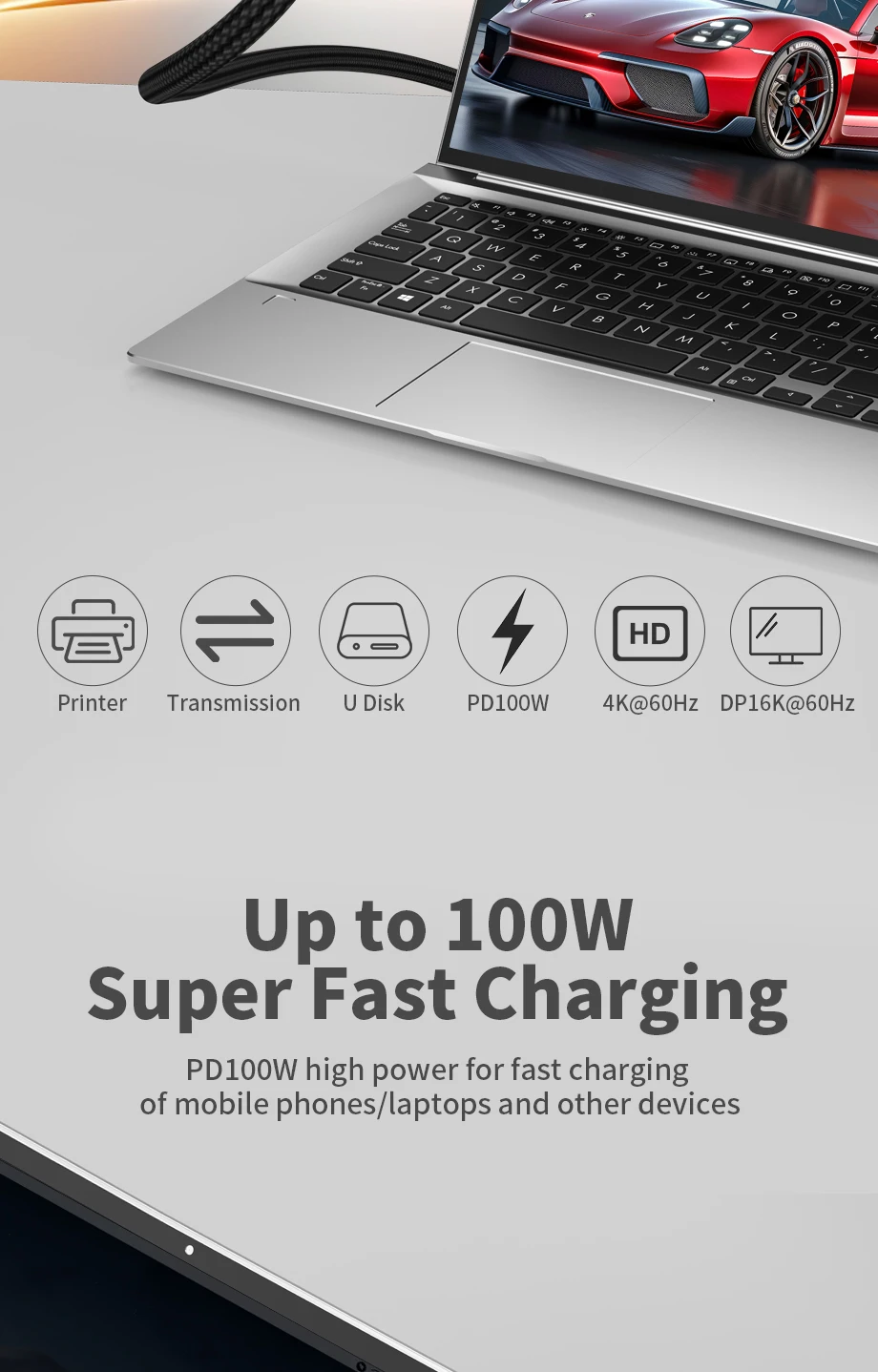 USB 3.2 Cable with DP Adapter - 2-in-1 16K 60Hz Type-C 20Gbps Data Transfer 8K PD 100W Full-Featured Cable with DP Adapter