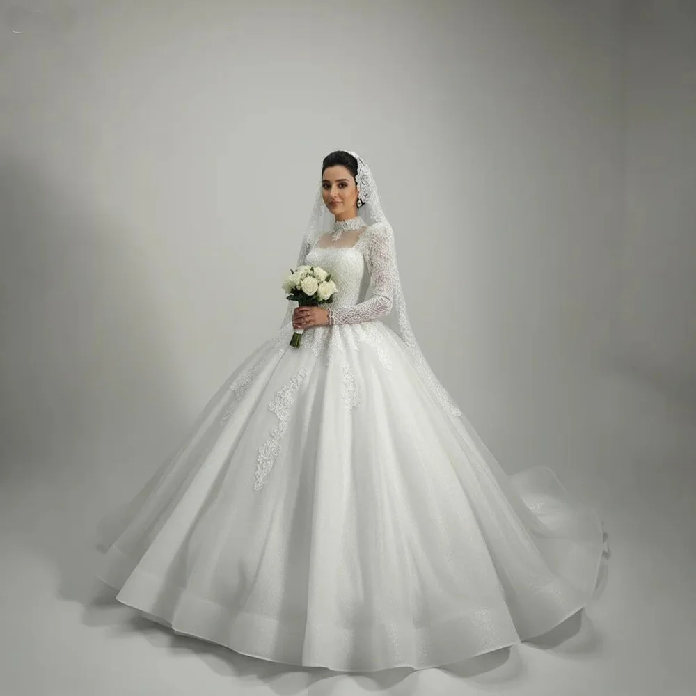 Wedding Dress Elegant Bridal Gown Flowers Vestidos De Novias Sequined  Beading Lace Evening Party Dress Nigeria Lscm42