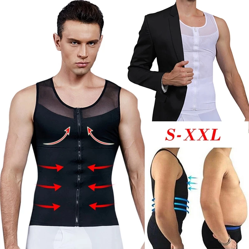 Mens Slimming Body Shaper Vest Shirt Chest Compression Muscle Tank Tummy  Control