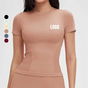 Custom Logo Women's Seamless Sports T-Shirts Quick Dry Breathable Comfortable Short Sleeve Lightweight Running Training Tee