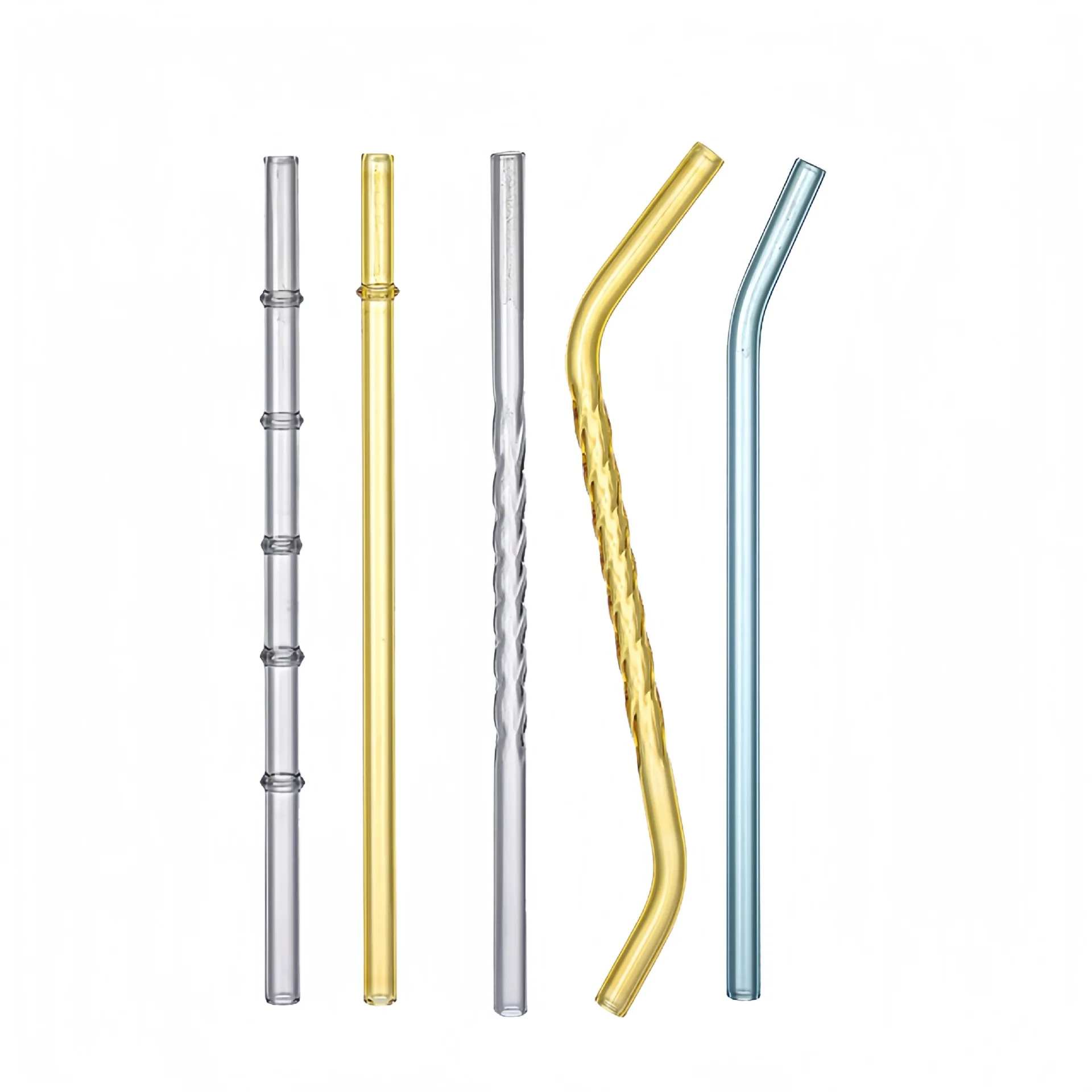 High Borosilicate Glass Drinking Straws Transparent Colored and Eco-Friendly Bent & Straight Clear