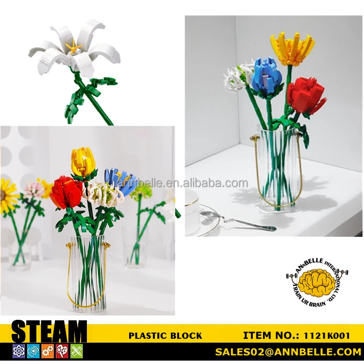 New Popular Assembly Plastic Assembling Flower Block Toys Bouquet Romantic Kit Building Blocks Home Decor Bricks