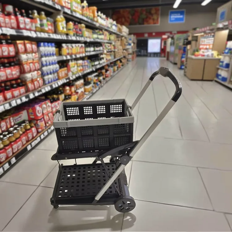 Multi Function Folding Carts 2 Layer Aluminum Folding Trolley Portable Utility Shopping Cart with Wheels