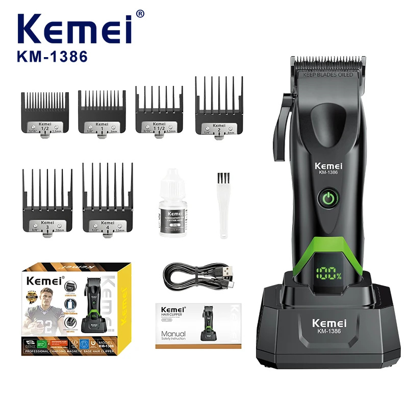 KEMEI Km-1386, machines électriques haut de gamme pour la coupe des cheveux, lame en acier réglable, moteur 7500 tr/min, batterie 2000 mAh, station de charge double, tondeuse pour cheveux, vente en gros