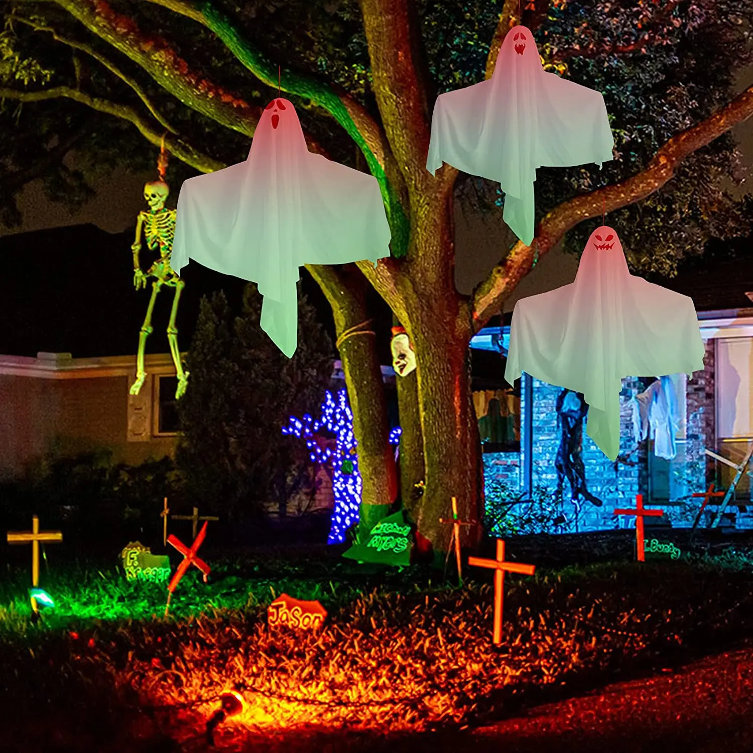 Halloween Hanging Ghosts Decorations Light up for Halloween Holiday Party Decoration Outdoor Indoor supplier