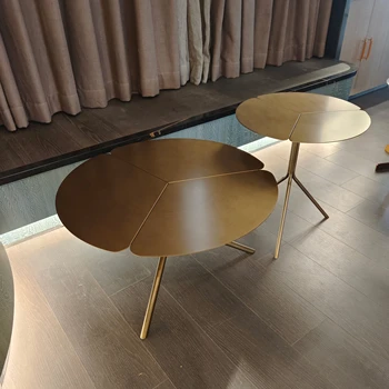 Flower-shaped edge coffee table set with bronzed metal center end table