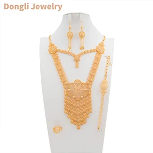 Dongli Jewelry Exquisite Brass Women's 4-Piece Jewelry Set with Hollow Floral Centerpiece