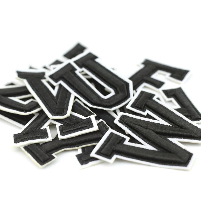 Patch Letters Black White 3D Embroidered 7.5cm Iron On Sew On Patches  Appliqué