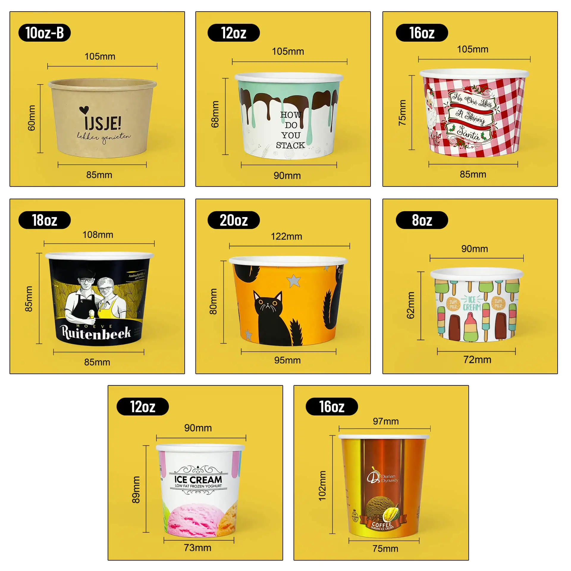 Takeaway 3oz Icecreamcups 120 Cc 32 Oz Pink Black Paper Carton Ice