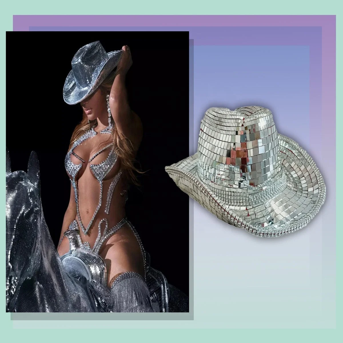 Silver RealMirror Mosaic Disco Ball Cowboy Hat
Beyoncé concert, festivals, parti ORIGINAL Disco Ball Cowboy Hat | Renaissance Disco Hat  main image 4