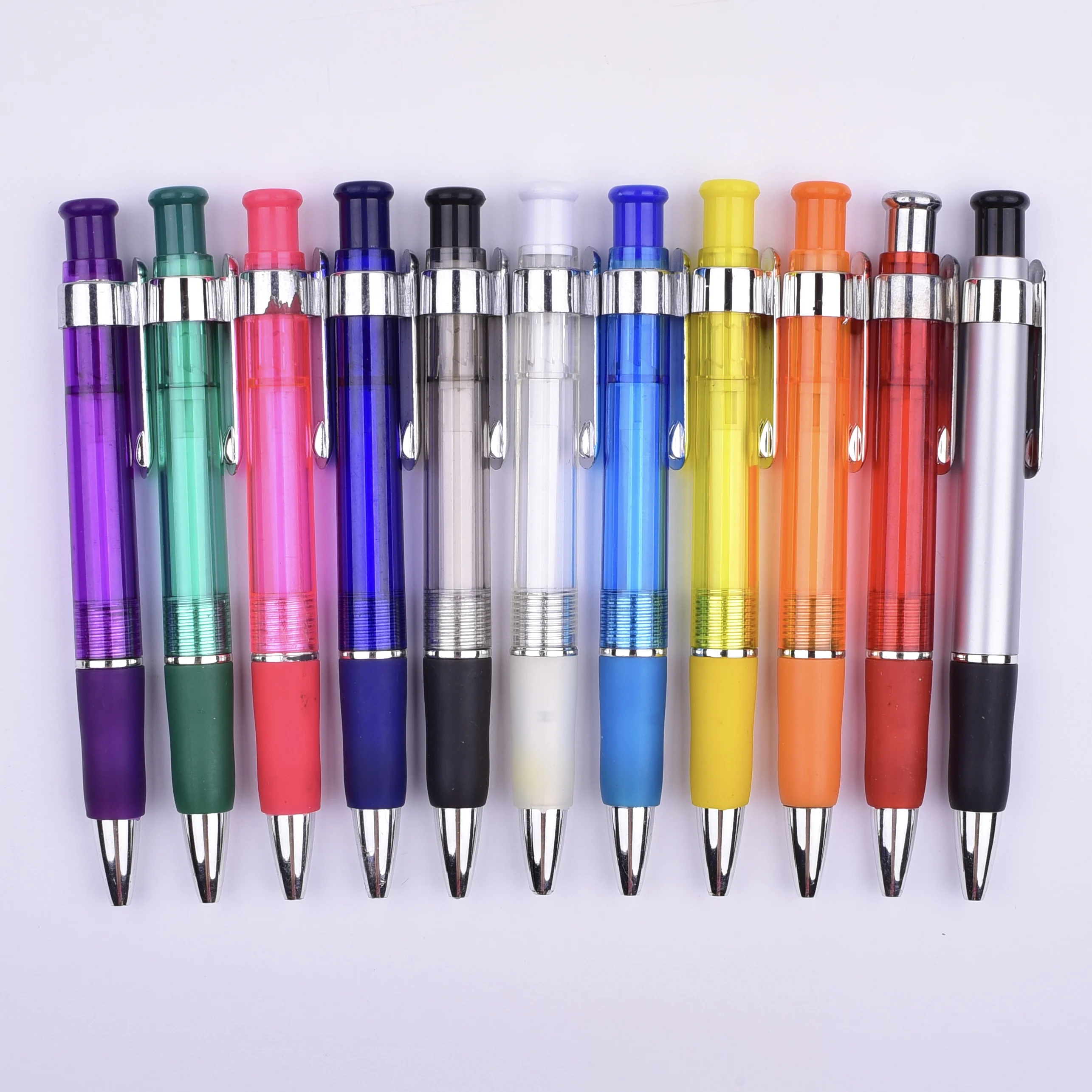 Прозрачная шариковая ручка большого размера с логотипом и мягкой резиновой ручкой