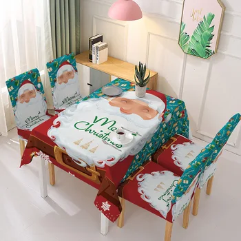 A255 Christmas tablecloth and chair cover decoration. Elastic Integrated chair cover and absorbent tablecloth.