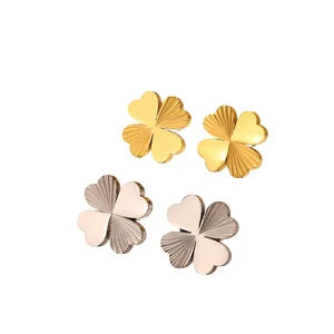 MW Fashion Personality Women's Stainless Steel Stud Earrings with Half Clover and Love Design Subtle Half Laser Earrings