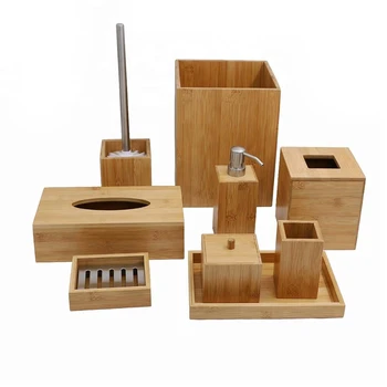 5 Piece Bamboo Bathroom Accessories Set Deluxe Vanity Accessory Set ...