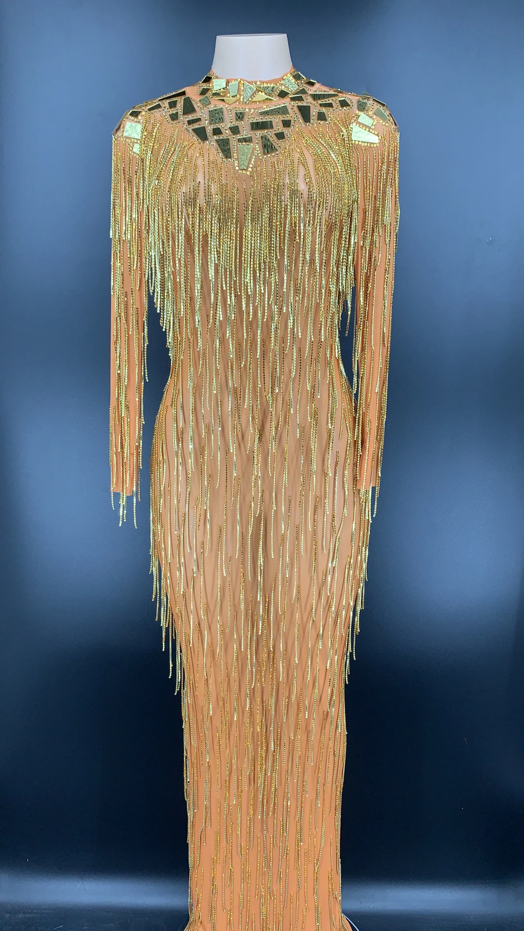 slim fit dress slacks Final Sale Plus Size Mesh Cover-Up Dress with Cutout Front and Fringe Trim in Yellow main image 0