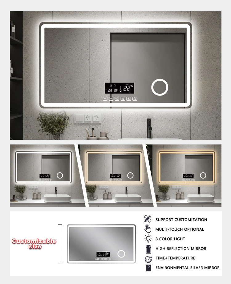 product modern luxury furniture bathroom smart mirror anti fog backlit illuminated wall mirrors with illumination led light-4