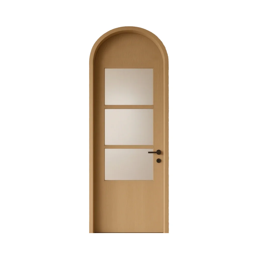 Solid Wood Fashionable French Design Arch Door with Inlaid Glass for Bedroom Finished Surface