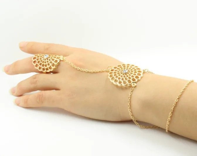 Fashion Women Girl Rhinestone Hand Bangle Chain Link Finger Ring Bracelet -  Walmart.com