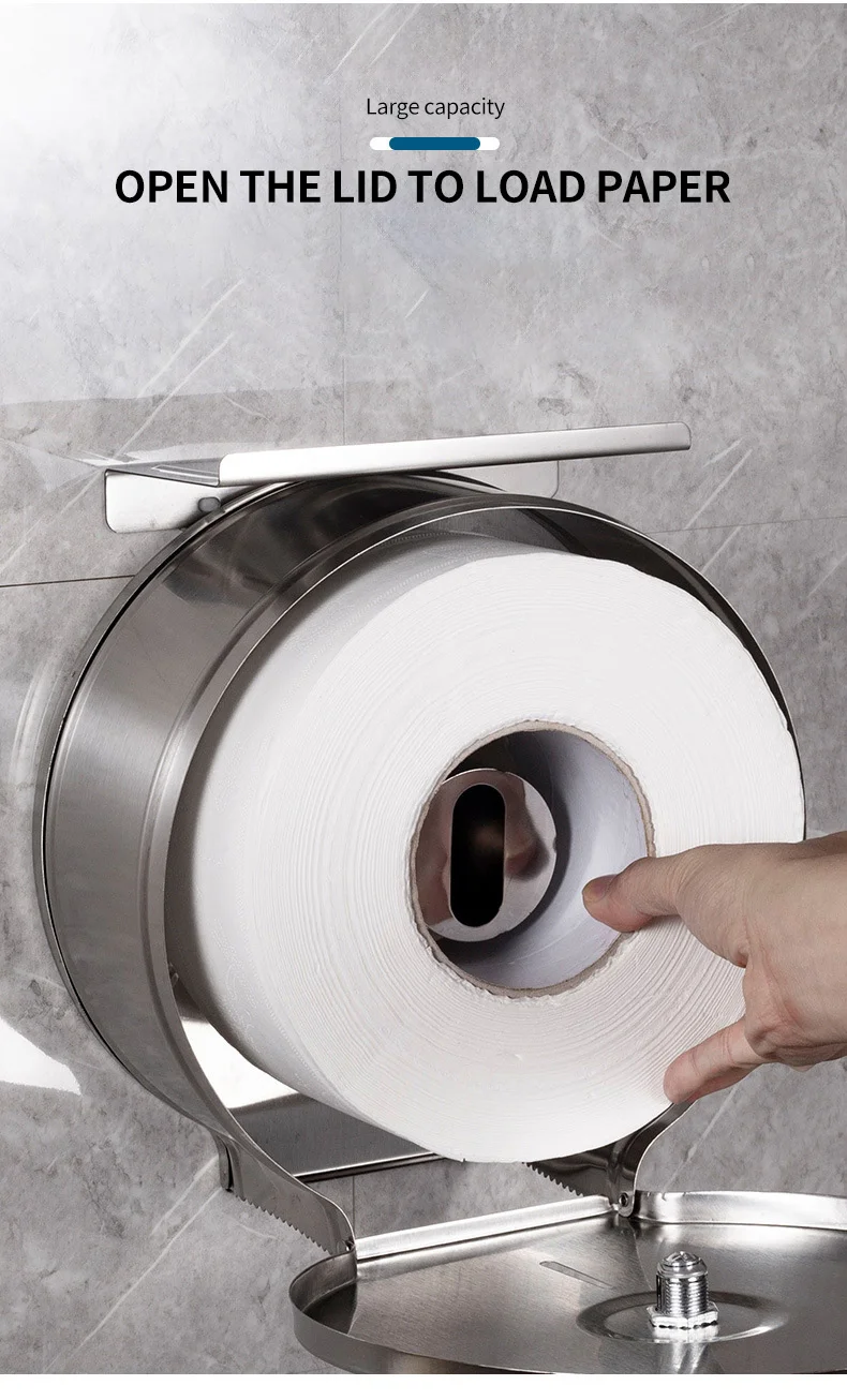 Bathroom S304 Stainless Steel Large Roll Paper Box Toilet Large Tray ...