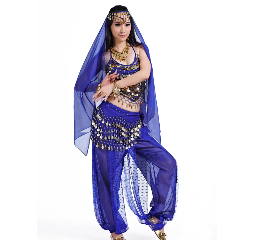 blue belly dance dress Belly Dance Kid's Skirt, Top & Hip Scarf Costume Set