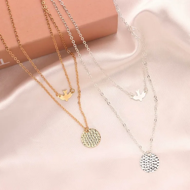 Fashionally Popular Street Style Peace Dove Multi-layered 18k Gold Plated Charm Women's Cheap Pendant Necklace