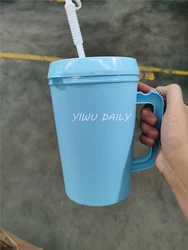 Новое поступление виниловый магазин двойная стена ПП пластик 34 унции твердая кружка-тракер с ручкой крышки соломенная чашка цвет на