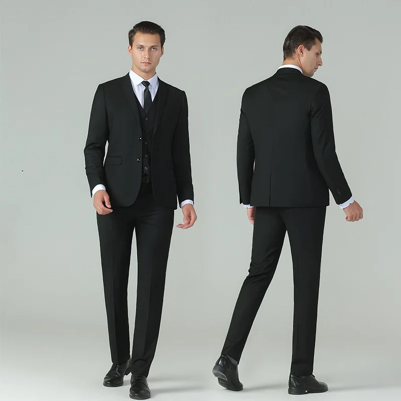 Jinteng Men's Slim Fit Three-Piece Lawyer Uniform Korean Style Suit Including Jacket Vest Shirt Trousers for Office Bank Use